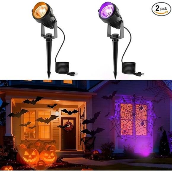 Halloween Orange and Purple Spotlights Outdoor, Auto On/Off...
